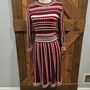 Kate Spade Red and White Ribbed Long Sleeve Knitted Dress Amazing